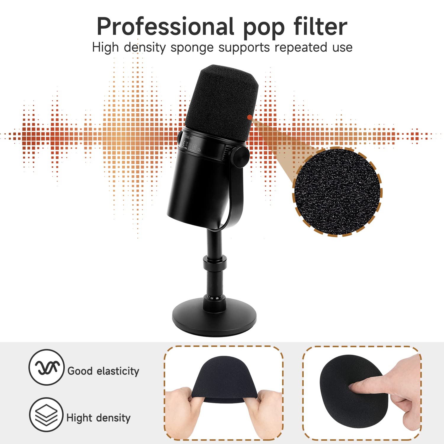 For Shure MV7 Boom Arm - Upgraded Mic Arm with Reduce Wind Noises Mic Foam Cover, 3/8'' to 5/8'' Adapter Compatible with Most Mi